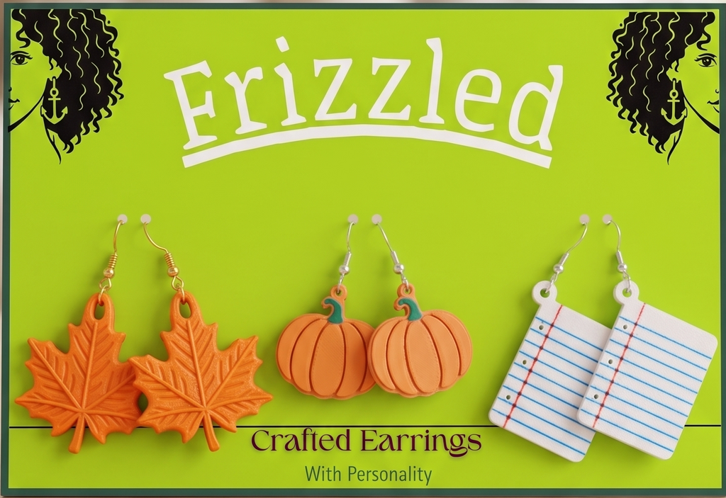 Frizzled Fall 3 Pack Earrings – Pumpkin, Maple Leaf & Notebook Paper
