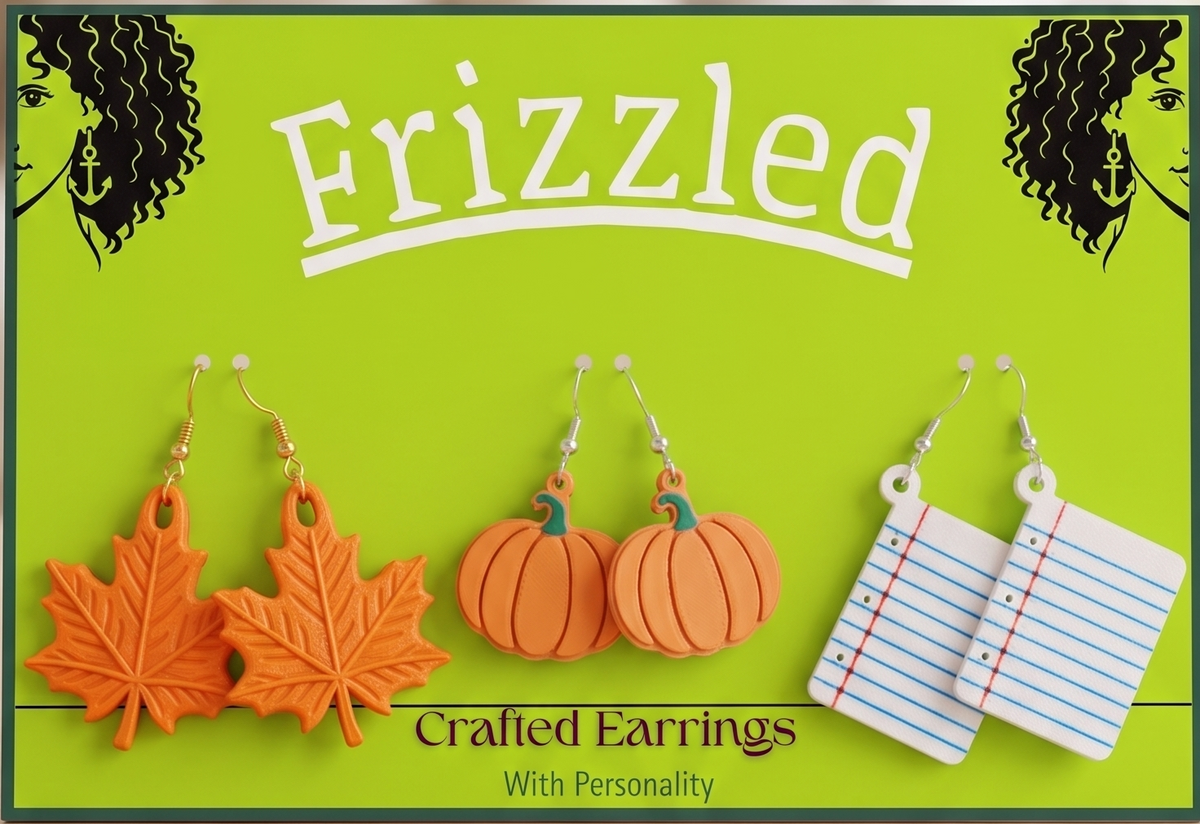 Frizzled Fall 3 Pack Earrings – Pumpkin, Maple Leaf & Notebook Paper