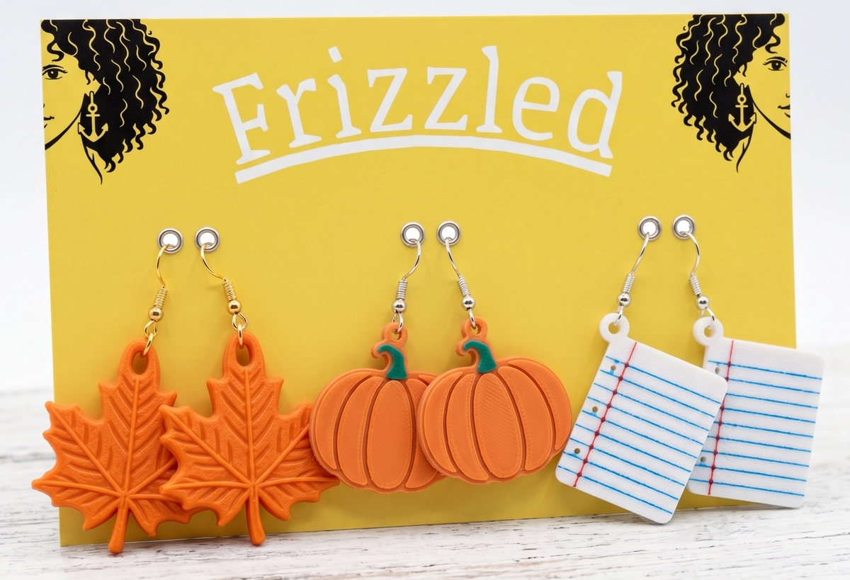 Frizzled Fall 3 Pack Earrings – Pumpkin, Maple Leaf & Notebook Paper