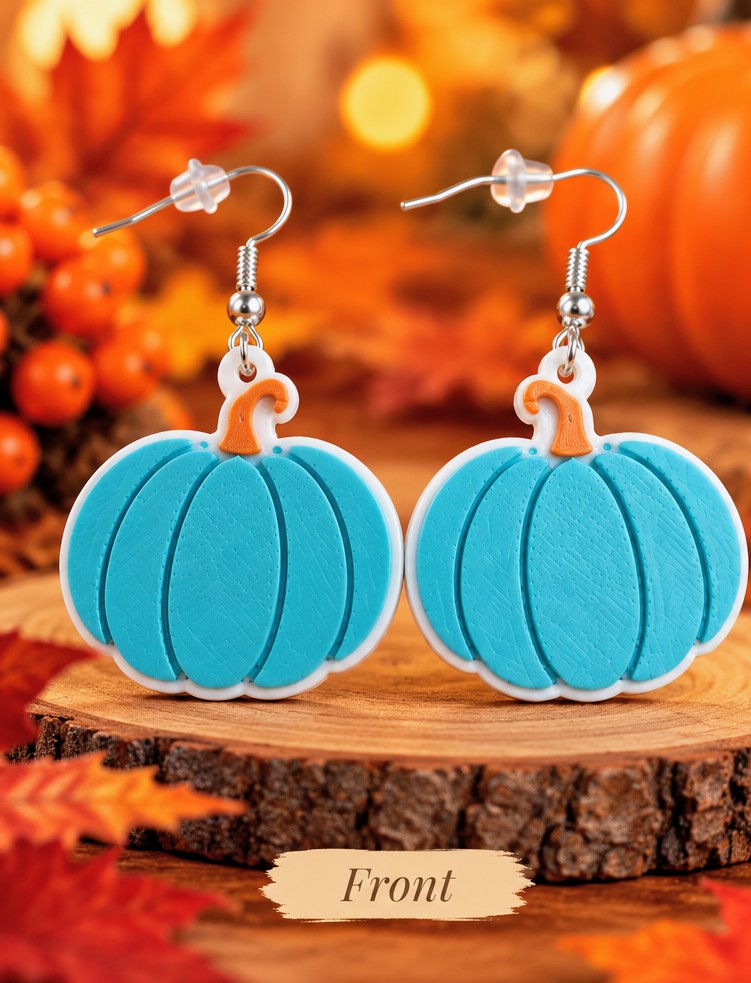 Autumn Trio - Copper Leaf, Orange & Blue Pumpkin Earrings