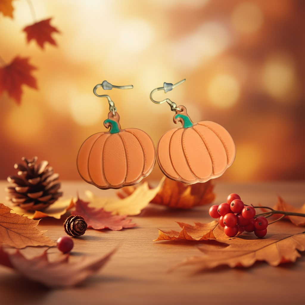 Autumn Trio - Copper Leaf, Orange & Blue Pumpkin Earrings